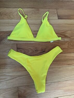 Bright Yellow Bikini Set - Triangle Top & High-Cut Bottoms